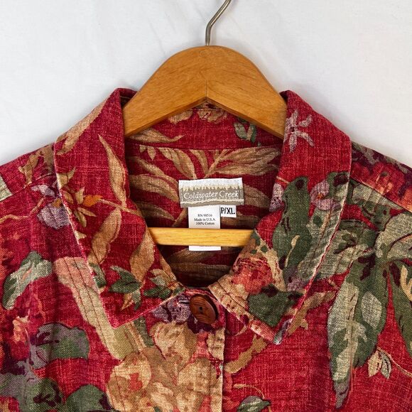 Coldwater Creek Tapestry 100% Cotton Button Up Shirt Size XLP Western Floral - Picture 3 of 9